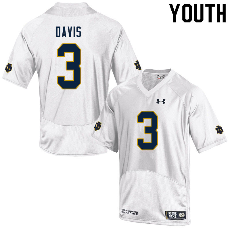 Youth NCAA Notre Dame Fighting Irish #3 Avery Davis Stitched College Under Armour Authentic White Football Jersey ZL10Z67XY